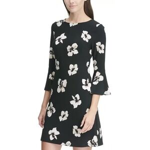 Tommy Hilfiger Black Floral Print 3/4 Sleeve Sheath Dress Womens Size‎ 4